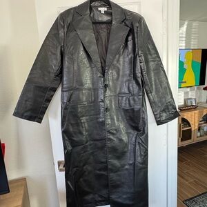 Topshop Black Faux Leather Trench Coat